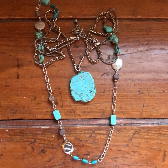 Vintage CHICOs Dual Layer Authentic Turquoise Suede Maxi Statement Necklace - Picture 3 of 16